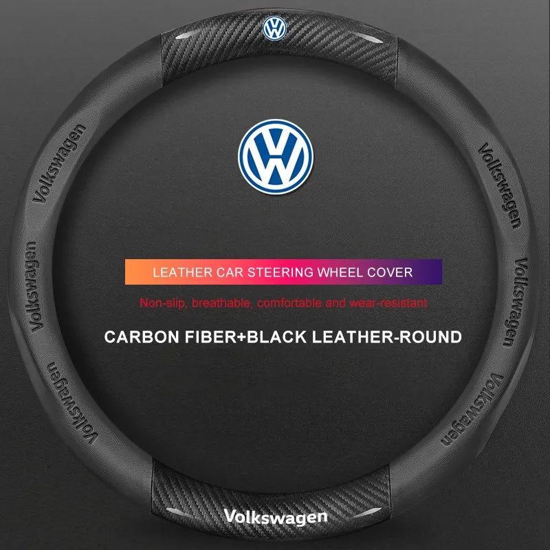 3D Embossed Genuine Leather Steering Wheel Cover For Volkswagen