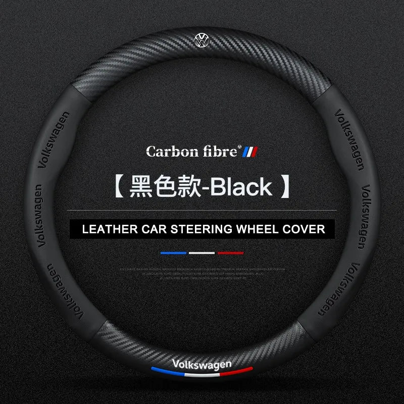 Carbon fiber genuine leather car steering wheel cover for Volkswagen