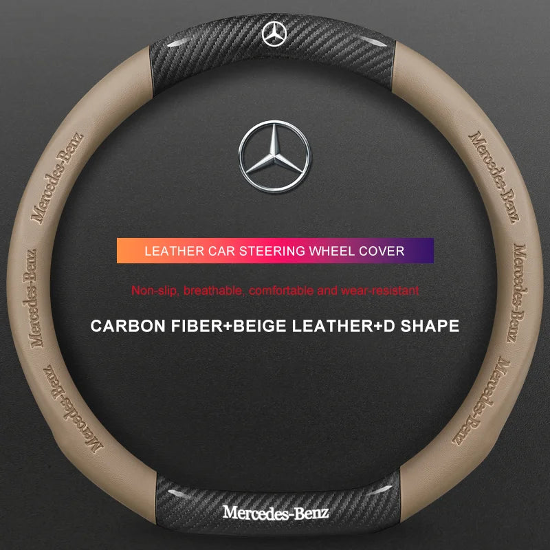3D Embossed Genuine Leather Steering Wheel Cover for Mercedes-Benz