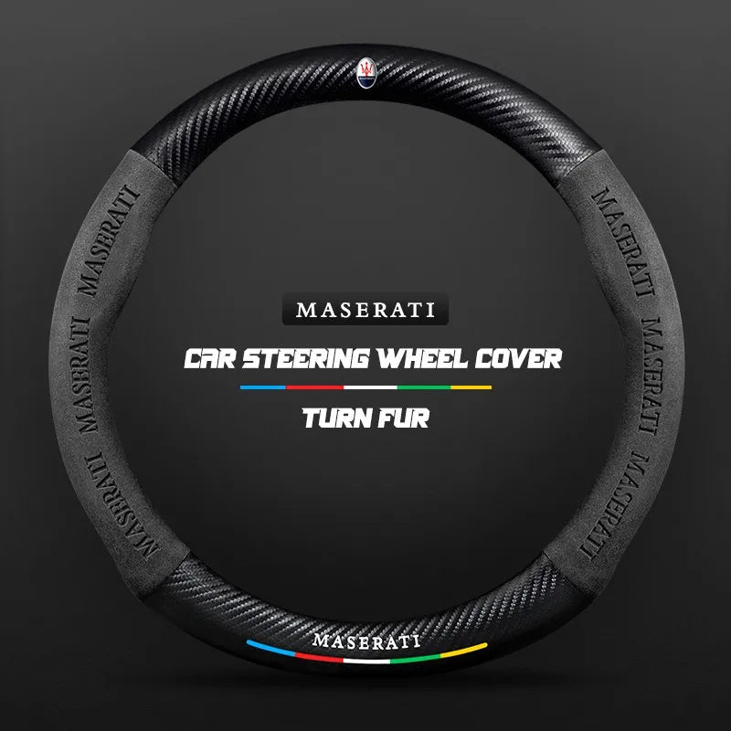 Car steering wheel cover in carbon fiber suede style suitable for Maserati