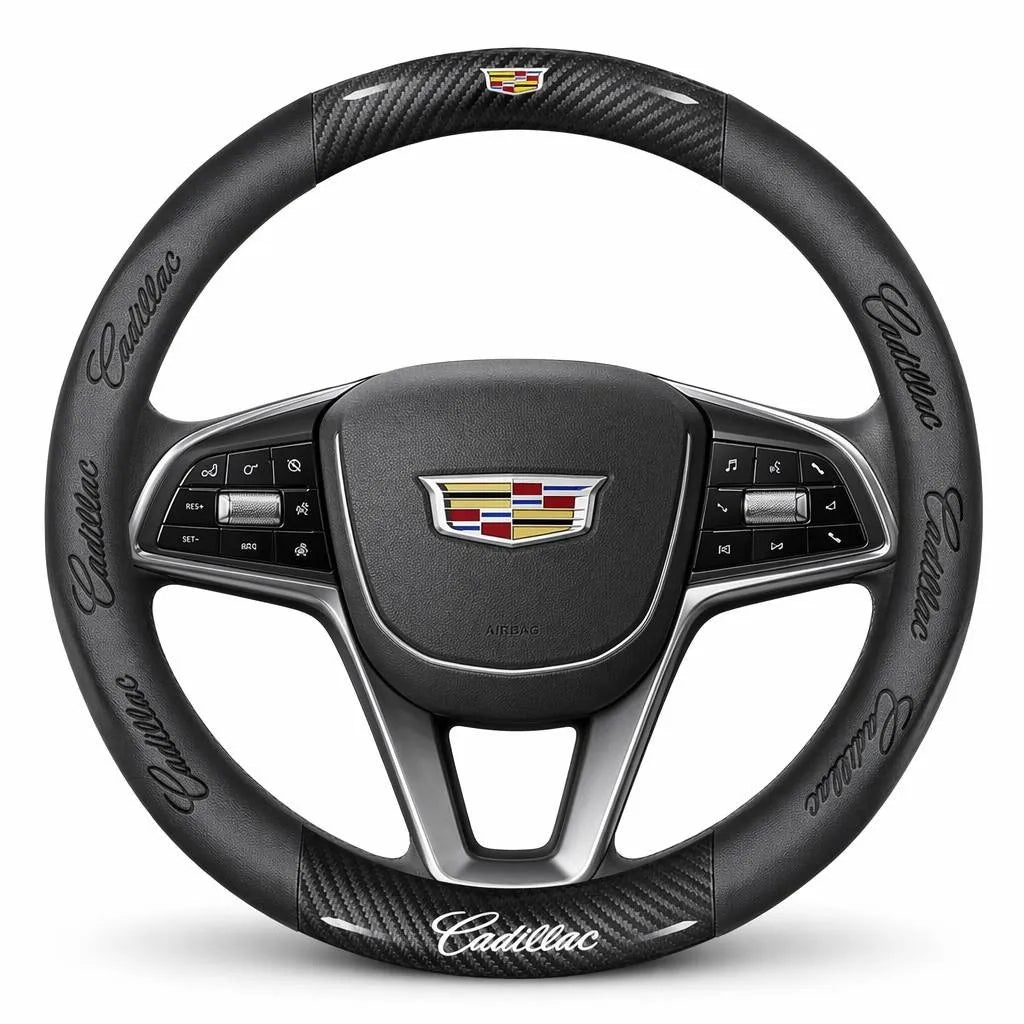 3D Embossed Genuine Leather Steering Wheel Cover For Cadillac
