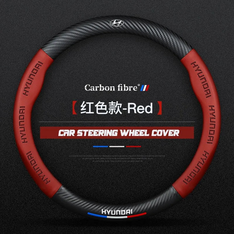 Carbon fiber genuine leather car steering wheel cover for Hyundai