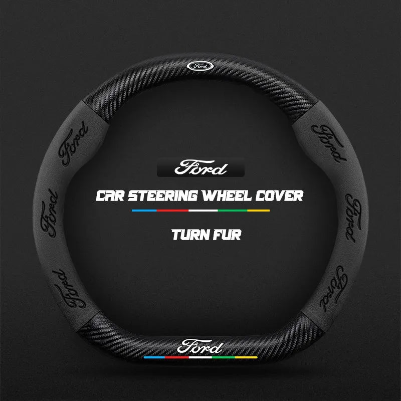 Car steering wheel cover in carbon fiber suede style suitable for Ford