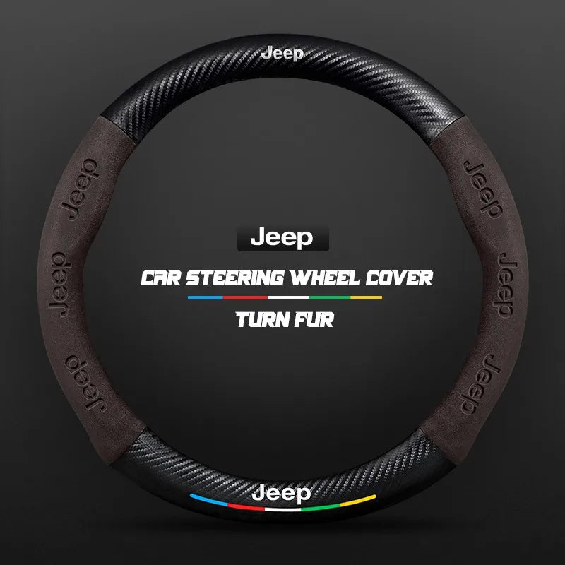 Car steering wheel cover in carbon fiber suede style suitable for Jeep