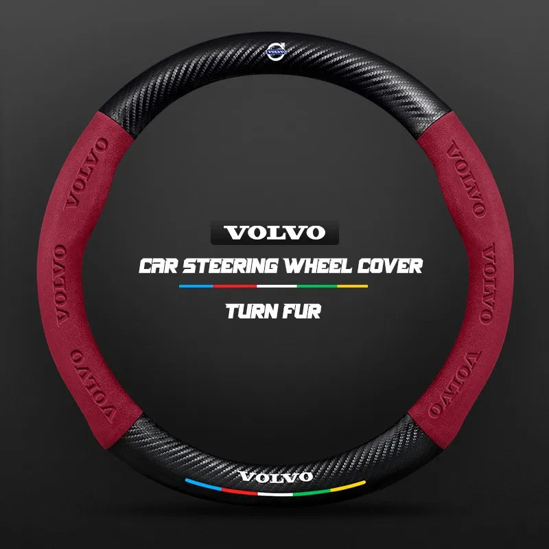 Car steering wheel cover in carbon fiber suede style suitable for Volvo