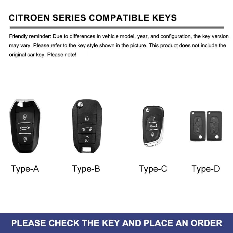 Zinc alloy genuine leather car key case for Citroen series
