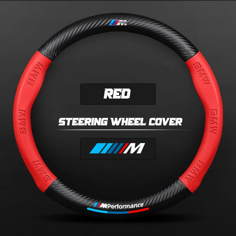 Carbon fiber genuine leather car steering wheel cover for BMW M Performance