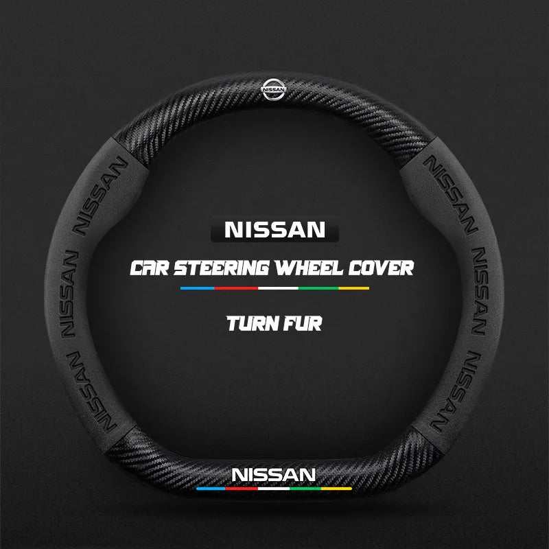 Car steering wheel cover in carbon fiber suede style suitable for Nissan