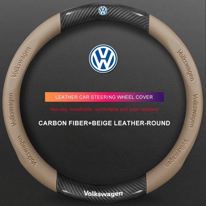 3D Embossed Genuine Leather Steering Wheel Cover For Volkswagen