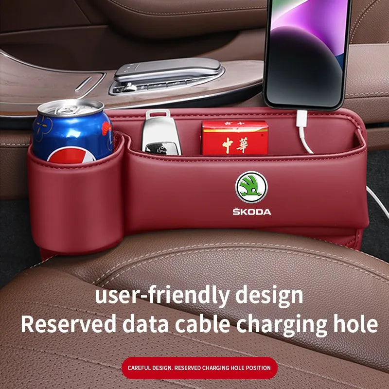 Car seat gap storage box with cup holder suitable for Skoda