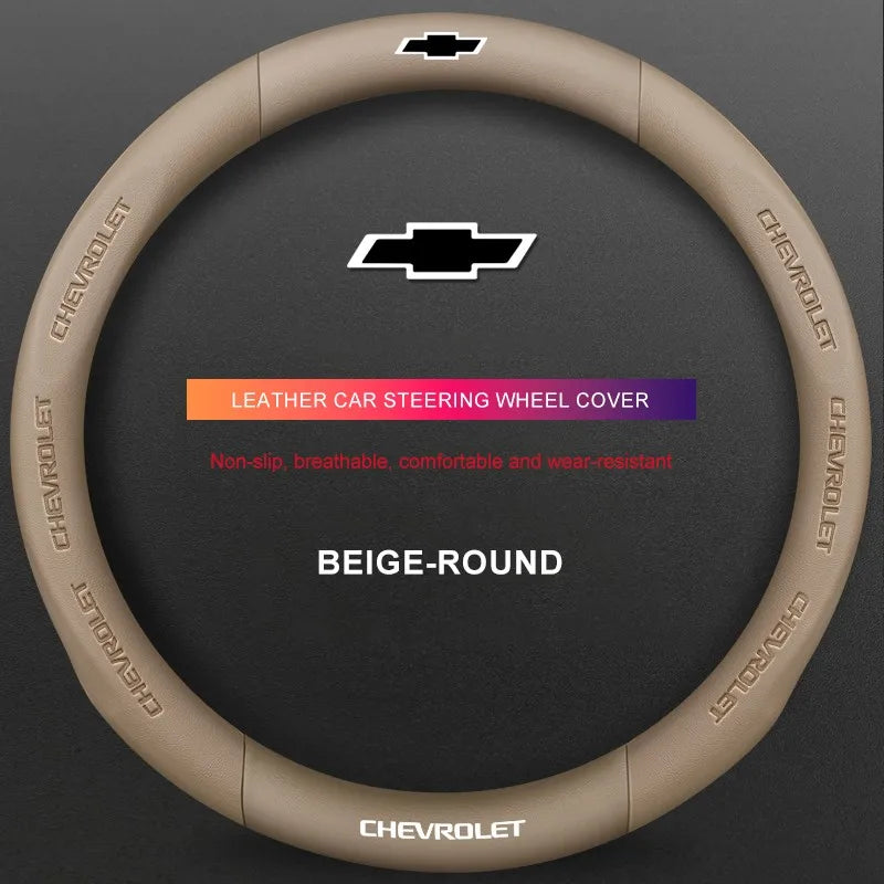 3D Embossed Genuine Leather Steering Wheel Cover For Chevrolet