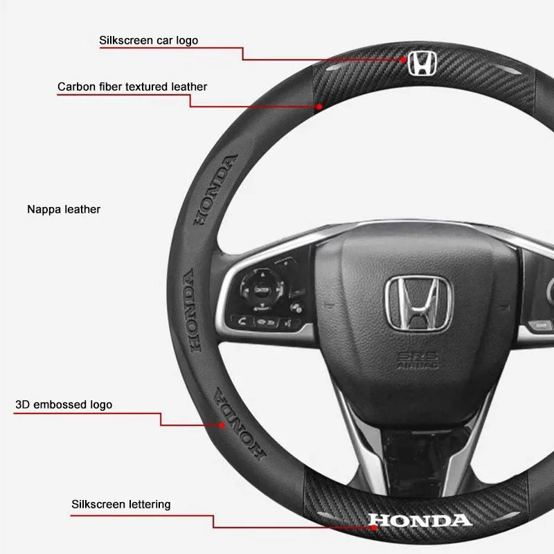 3D Embossed Genuine Leather Steering Wheel Cover For Honda