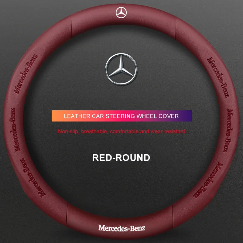 3D Embossed Genuine Leather Steering Wheel Cover for Mercedes-Benz