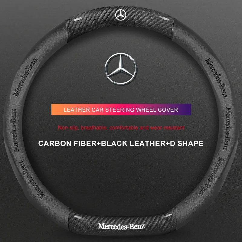 3D Embossed Genuine Leather Steering Wheel Cover for Mercedes-Benz