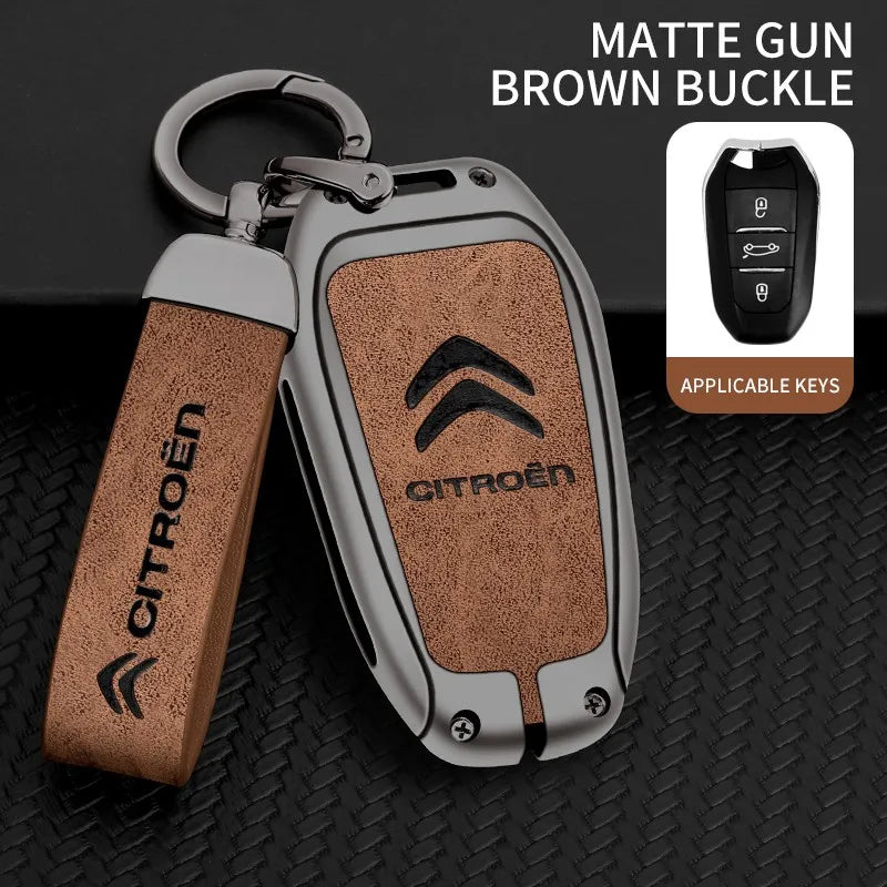 Zinc alloy genuine leather car key case for Citroen series