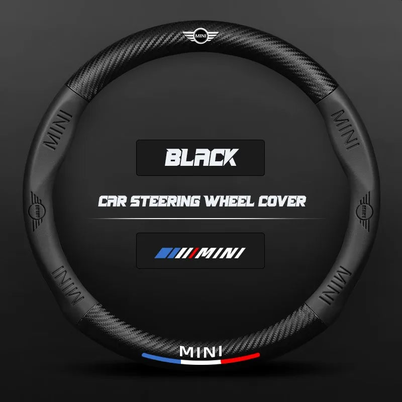 Carbon fiber genuine leather car steering wheel cover for MINI