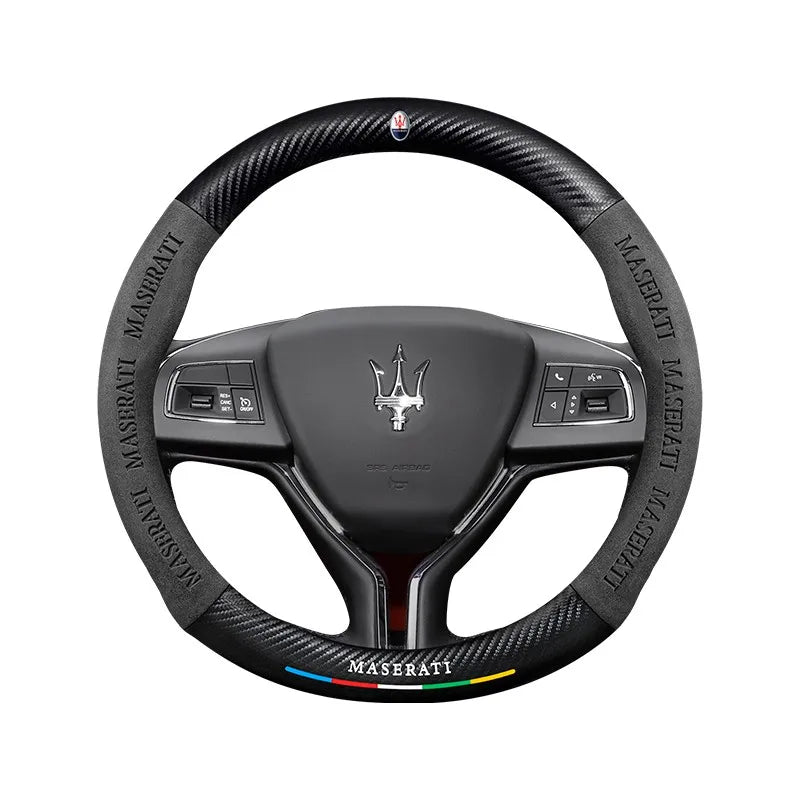 Car steering wheel cover in carbon fiber suede style suitable for Maserati