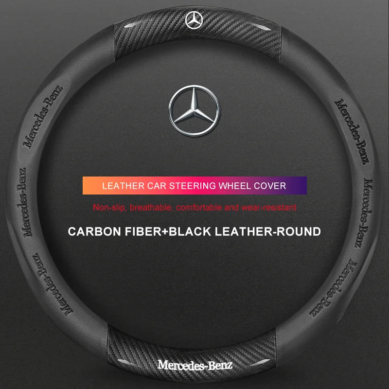 3D Embossed Genuine Leather Steering Wheel Cover for Mercedes-Benz