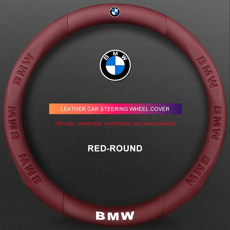3D Embossed Genuine Leather Steering Wheel Cover For BMW