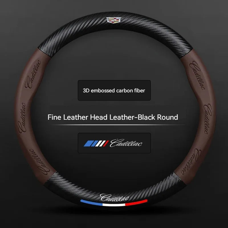 Carbon fiber genuine leather car steering wheel cover for Cadillac
