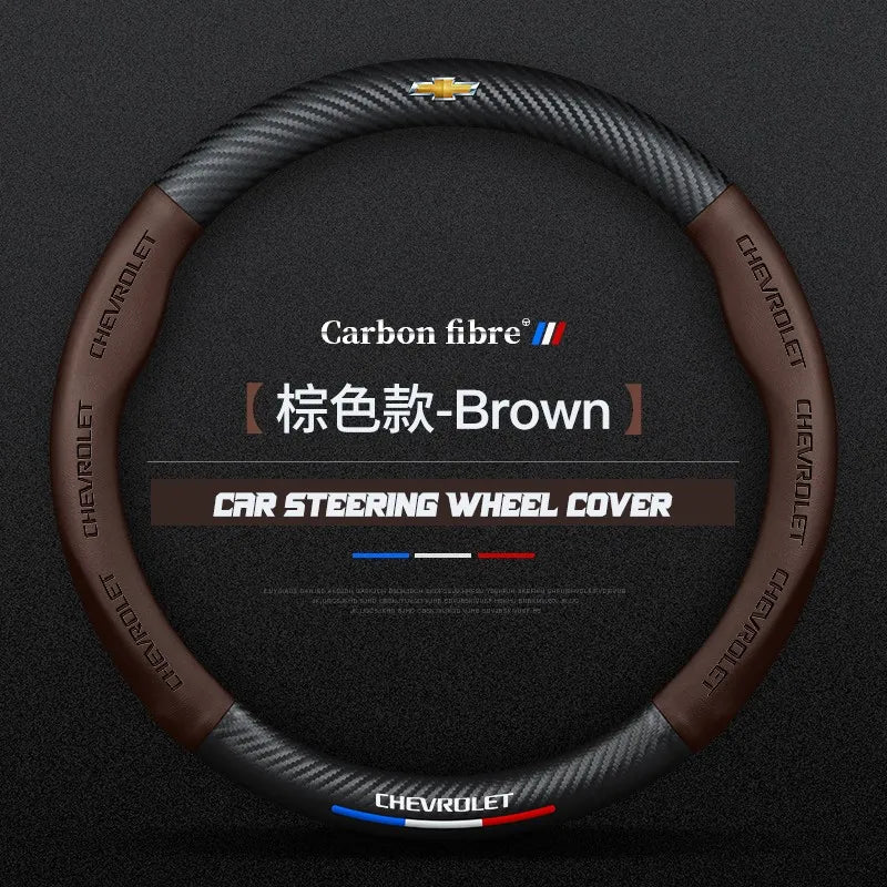 Carbon fiber genuine leather car steering wheel cover for Chevrolet