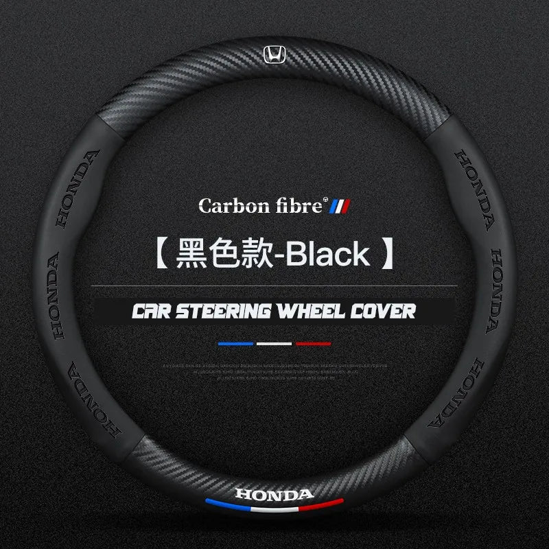 Carbon fiber genuine leather car steering wheel cover for Honda