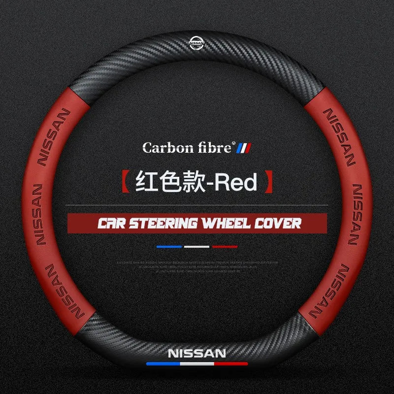 Carbon fiber genuine leather car steering wheel cover for Nissan