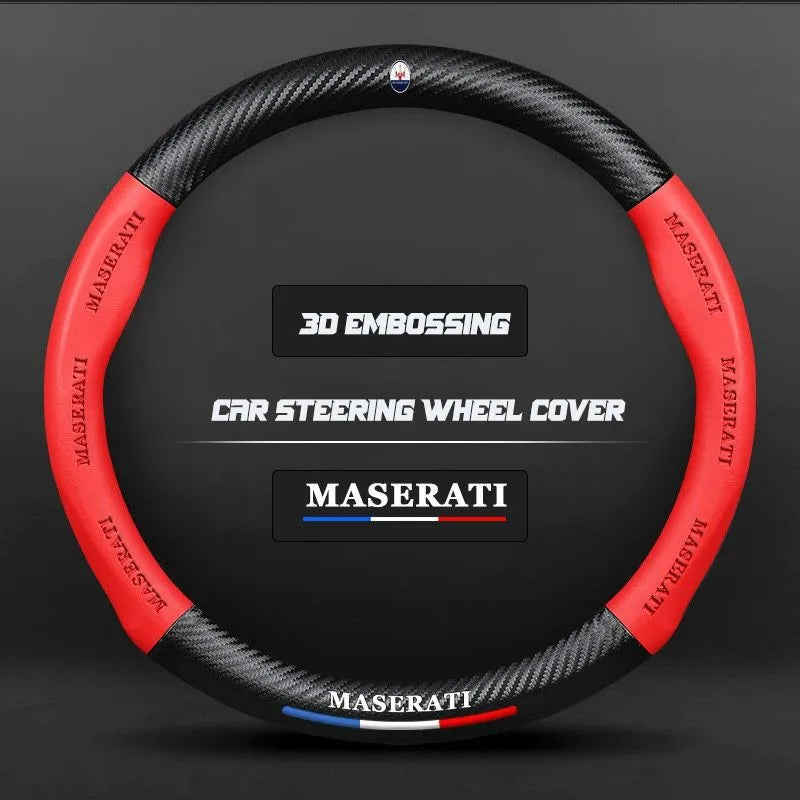 Carbon fiber genuine leather car steering wheel cover for Maserati