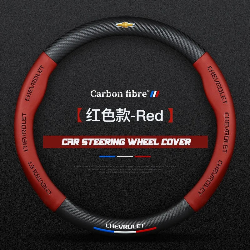 Carbon fiber genuine leather car steering wheel cover for Chevrolet