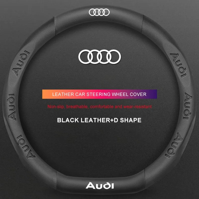 3D Embossed Genuine Leather Steering Wheel Cover For Audi