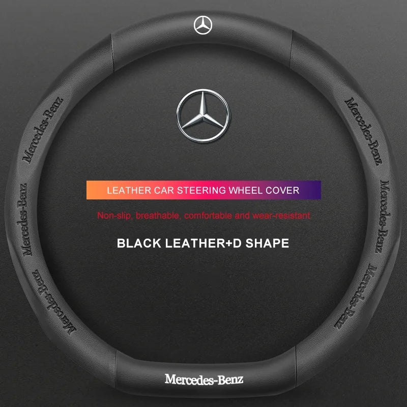 3D Embossed Genuine Leather Steering Wheel Cover for Mercedes-Benz