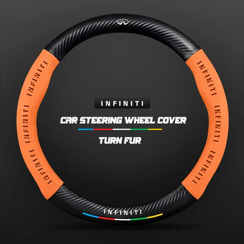 Car steering wheel cover in carbon fiber suede style suitable for Infiniti