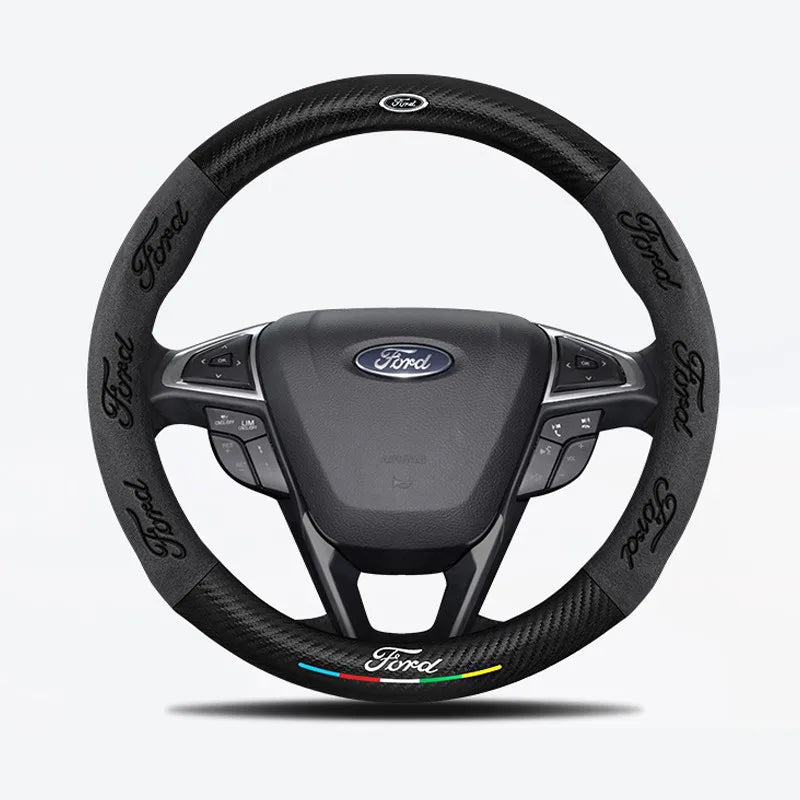 Car steering wheel cover in carbon fiber suede style suitable for Ford