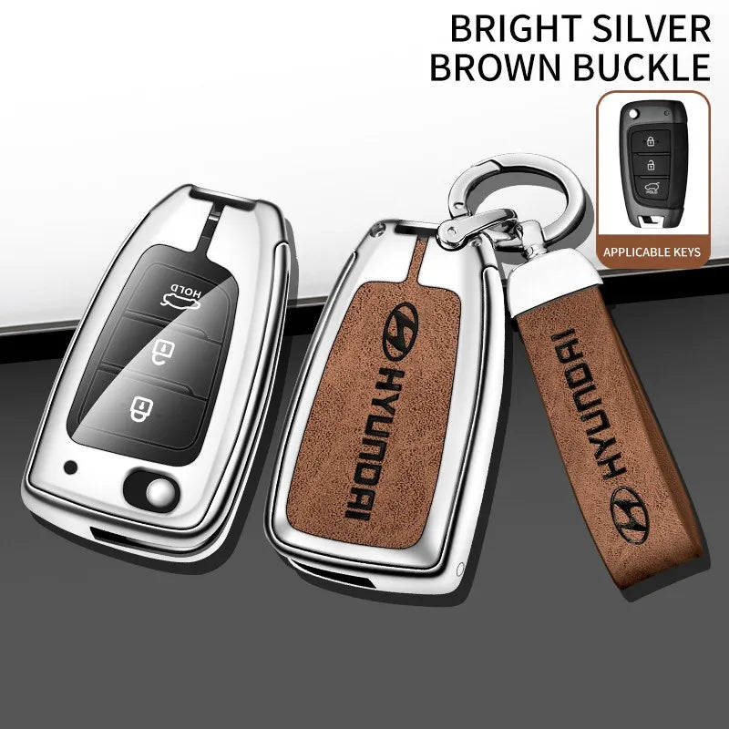 Zinc alloy genuine leather car key case for Hyundai series