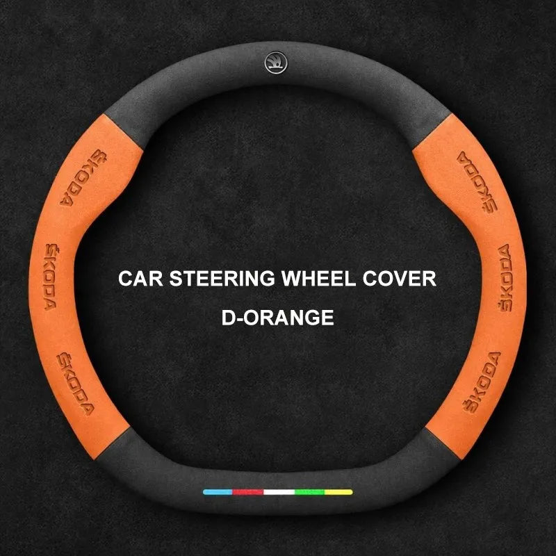 Alcantara Suede 3D Embossed Steering Wheel Cover For Skoda