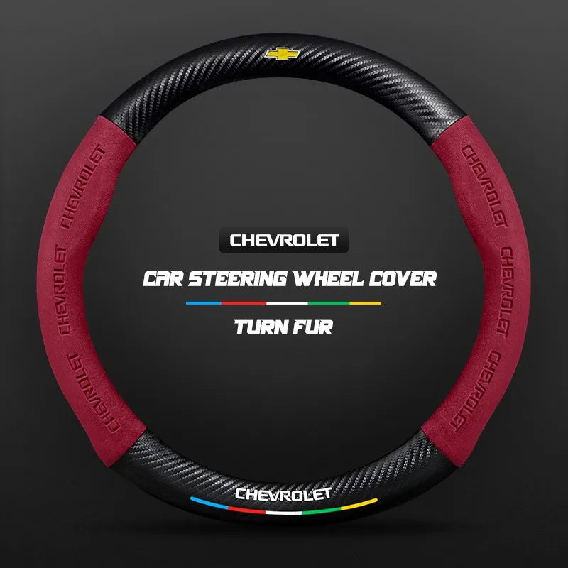 Car steering wheel cover in carbon fiber suede style suitable for Chevrolet