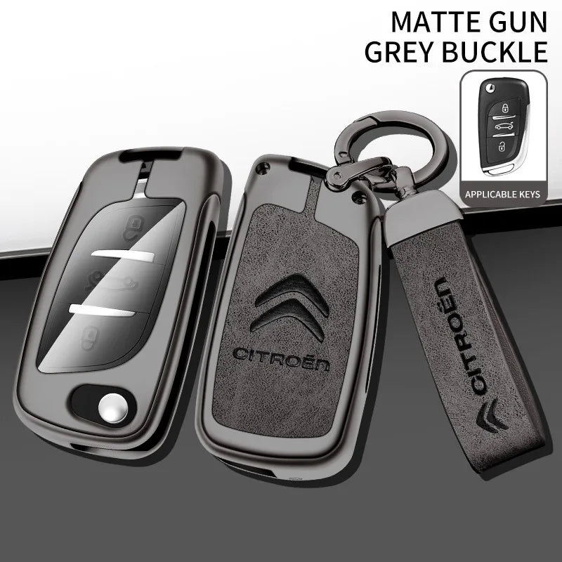 Zinc alloy genuine leather car key case for Citroen series