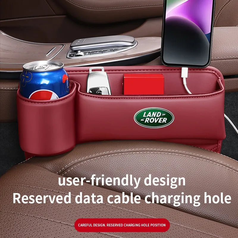 Car seat gap storage box with cup holder suitable for Land Rover