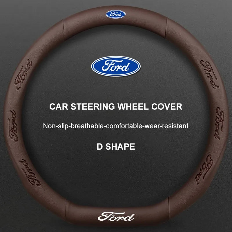 3D Embossed Genuine Leather Steering Wheel Cover For Ford