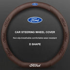 3D Embossed Genuine Leather Steering Wheel Cover For Ford