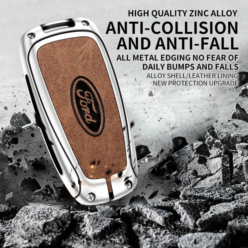 Zinc alloy genuine leather car key case for Ford series