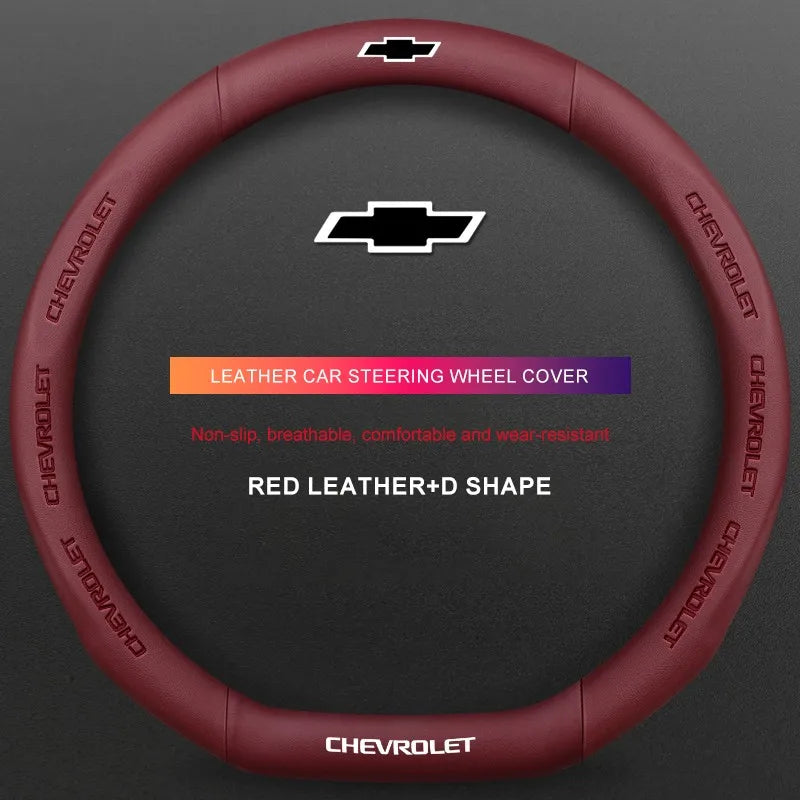 3D Embossed Genuine Leather Steering Wheel Cover For Chevrolet