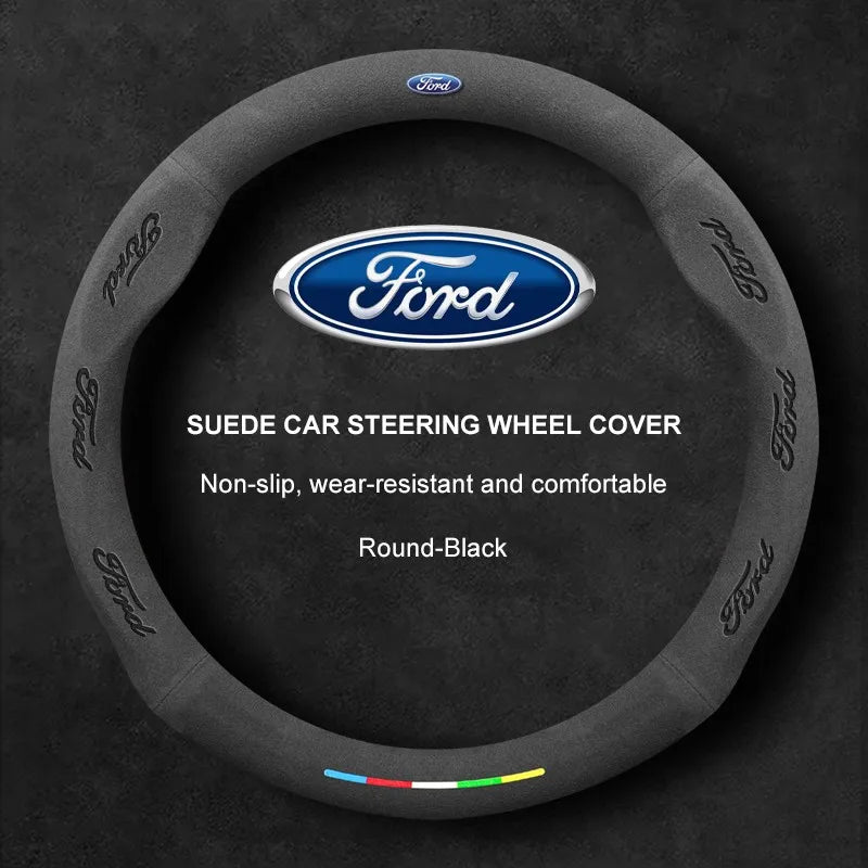 Alcantara Suede 3D Embossed Steering Wheel Cover For Ford