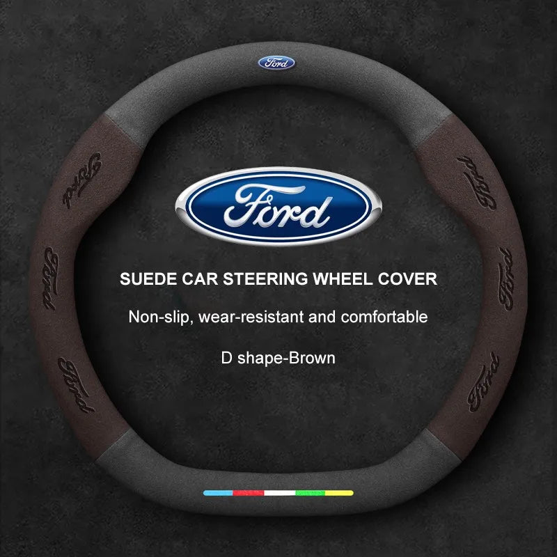 Alcantara Suede 3D Embossed Steering Wheel Cover For Ford