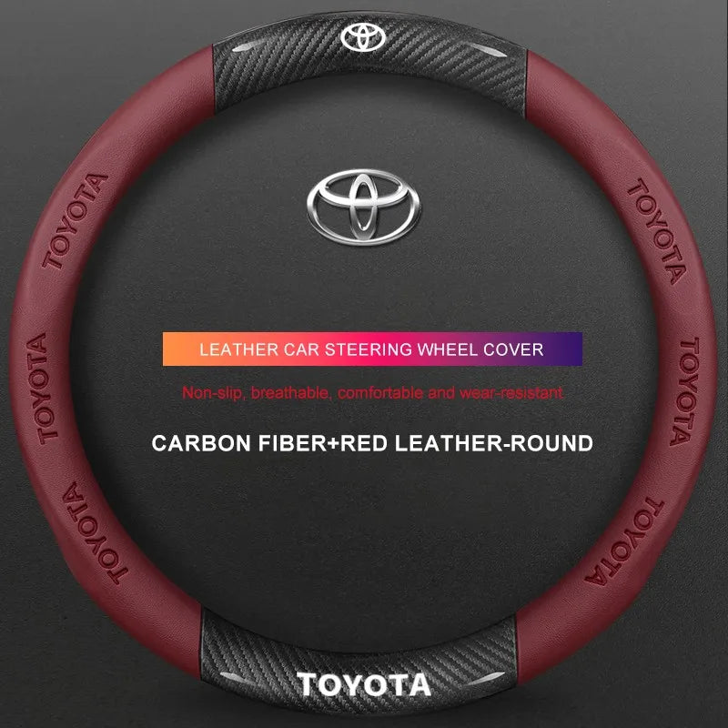 3D Embossed Genuine Leather Steering Wheel Cover For Toyota