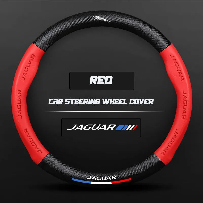Carbon fiber genuine leather car steering wheel cover for Jaguar