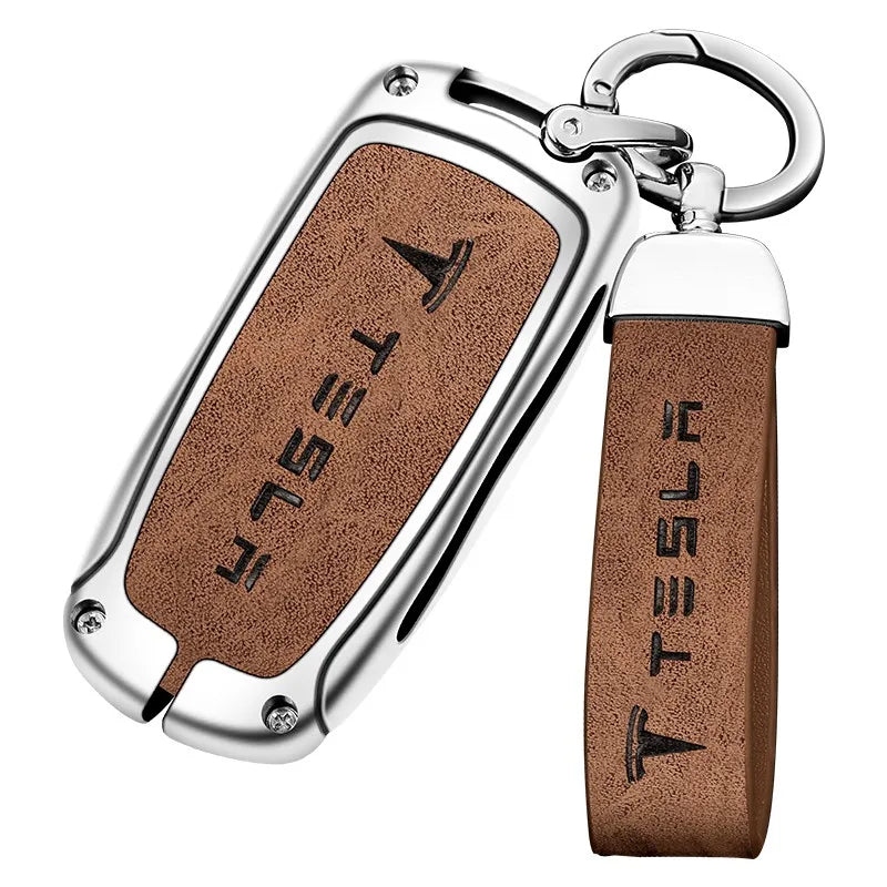 Zinc alloy genuine leather car key case for Tesla series