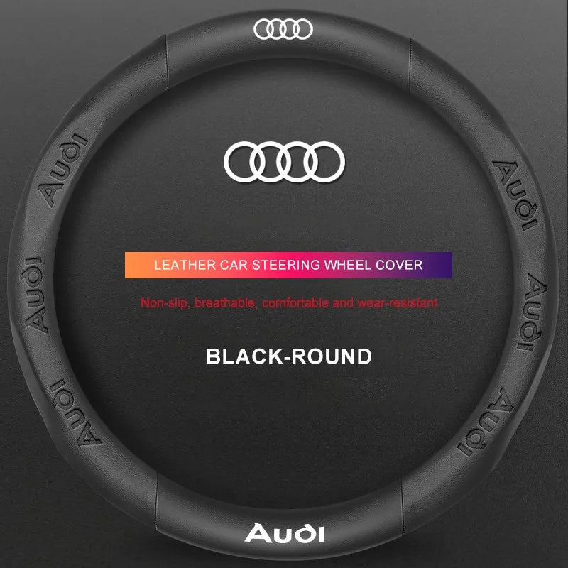 3D Embossed Genuine Leather Steering Wheel Cover For Audi