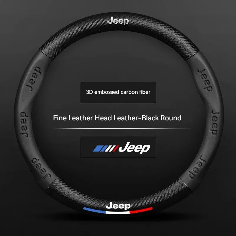 Carbon fiber genuine leather car steering wheel cover for Jeep