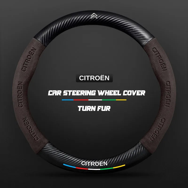 Car steering wheel cover in carbon fiber suede style suitable for Citroen